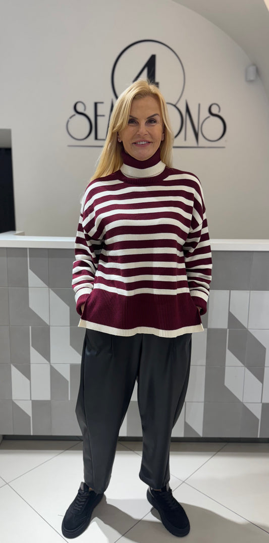 Dryžuotas megztukas su aukštu kaklu (m496)