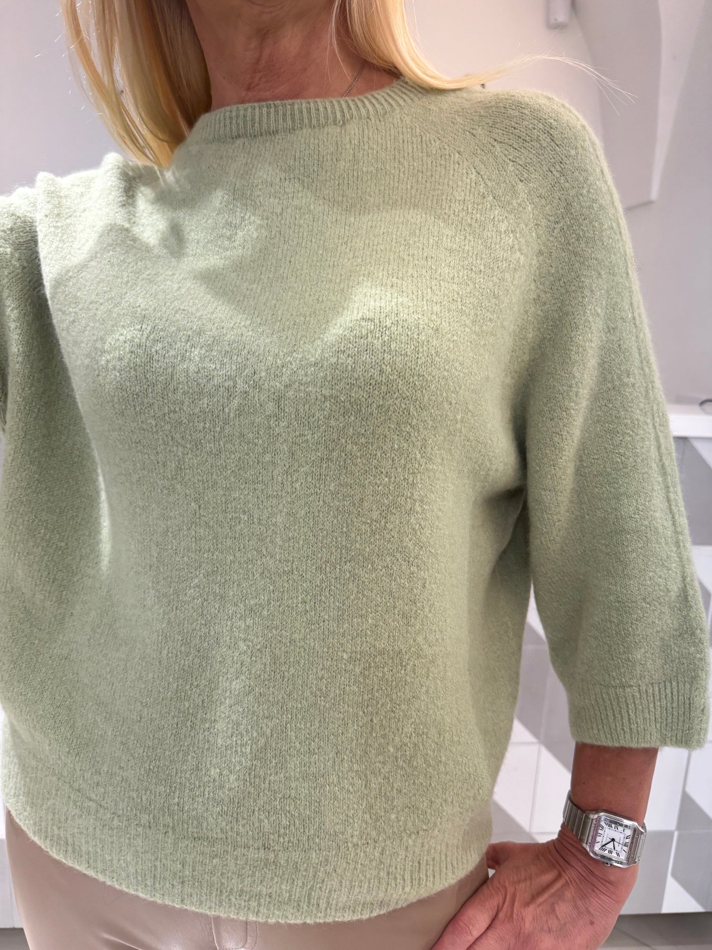 Megztukas su baby alpakos vilna su 3/4 rankovėmis (m433)