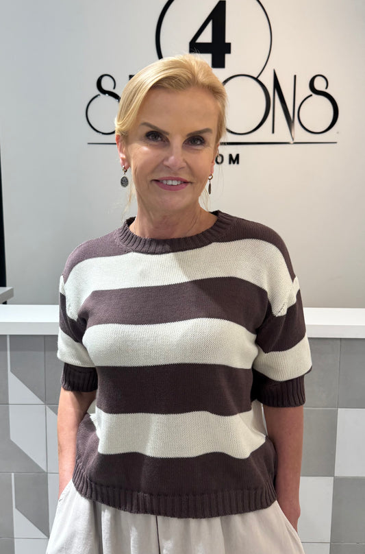 Dryžuotas megztukas trumpomis rankovėmis (m543)