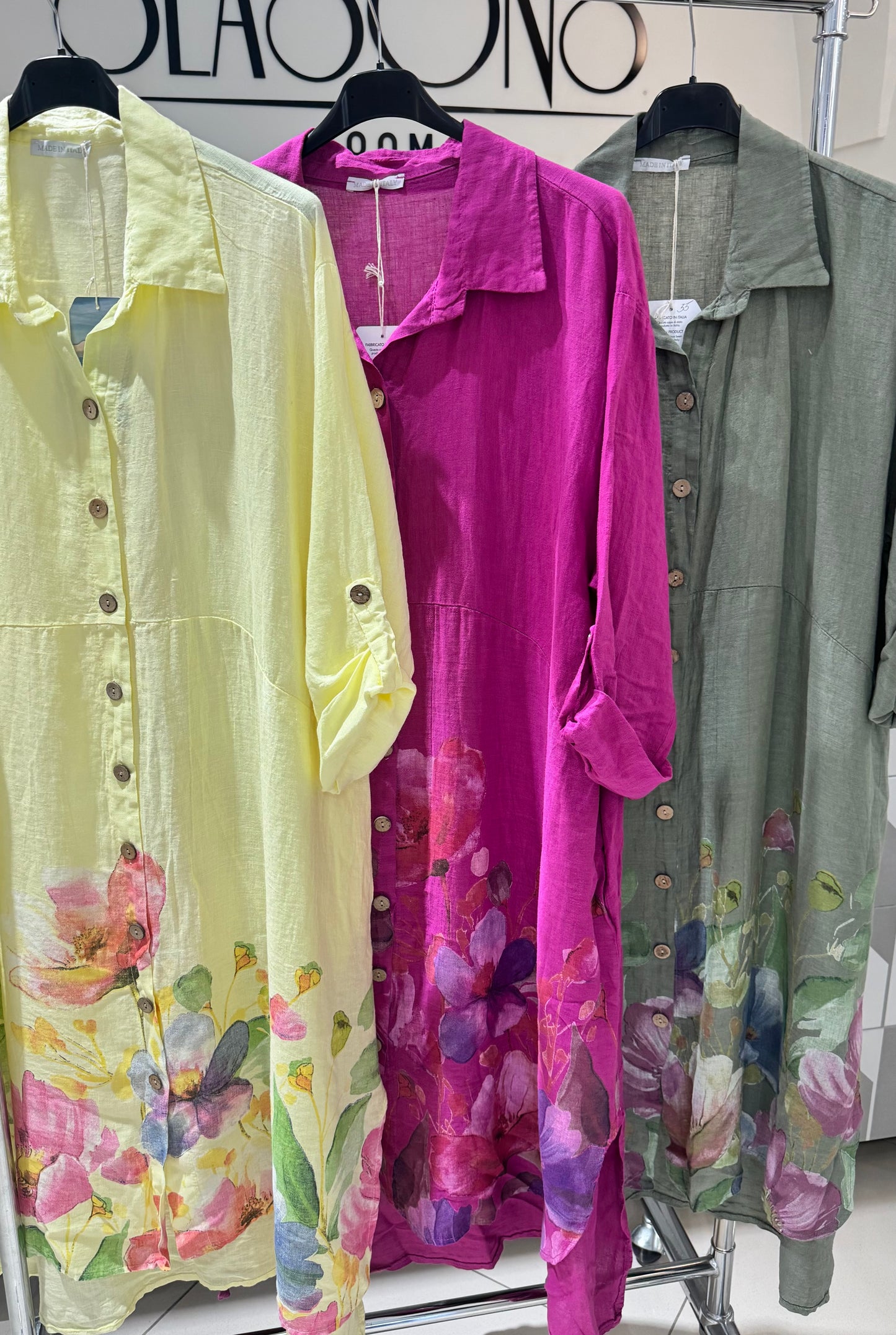 Lino suknelė su gėlėmis (S219)