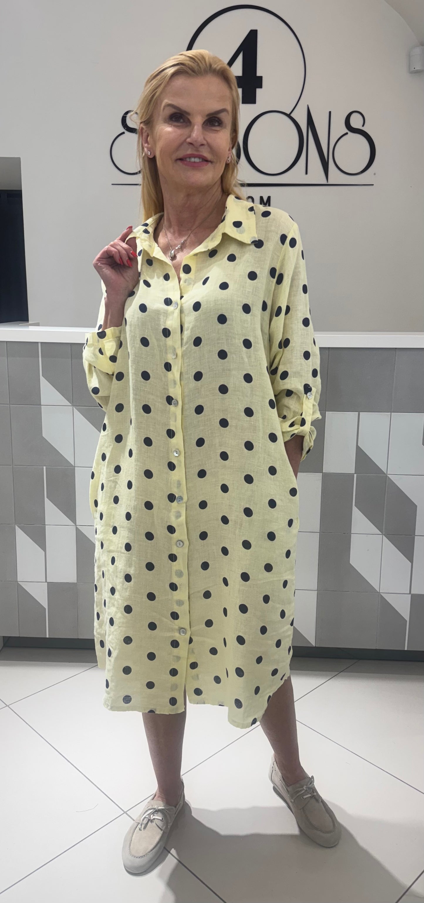Suknelė linine su žirniukais (S207)