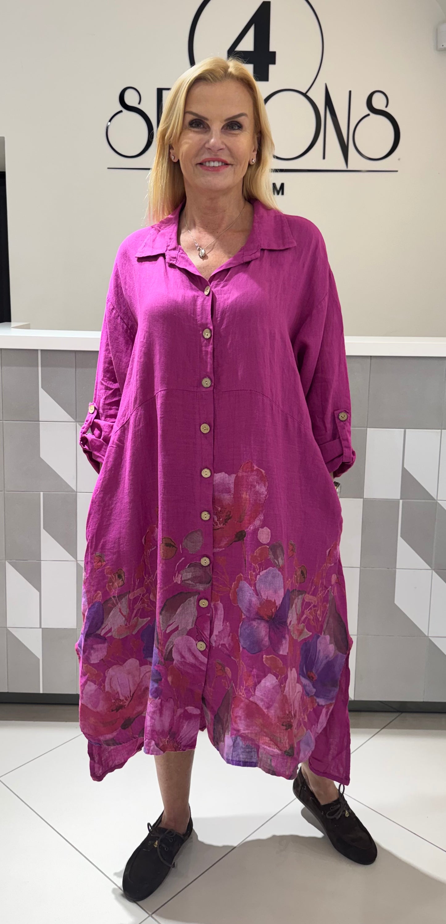 Lino suknelė su gėlėmis (S219)