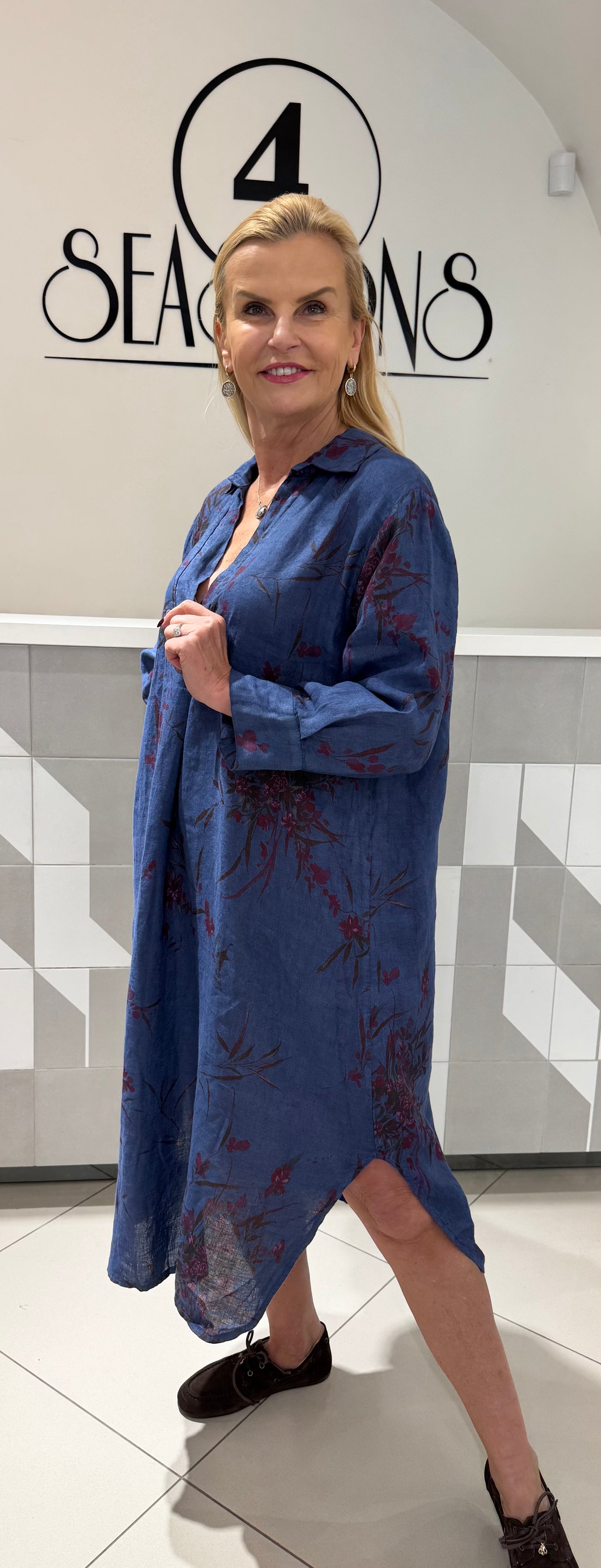 Lino suknelė su gėlėmis (S207)