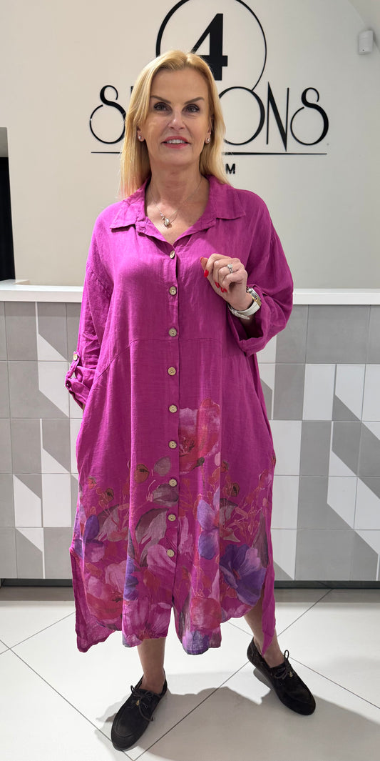 Lino suknelė su gėlėmis (S219)