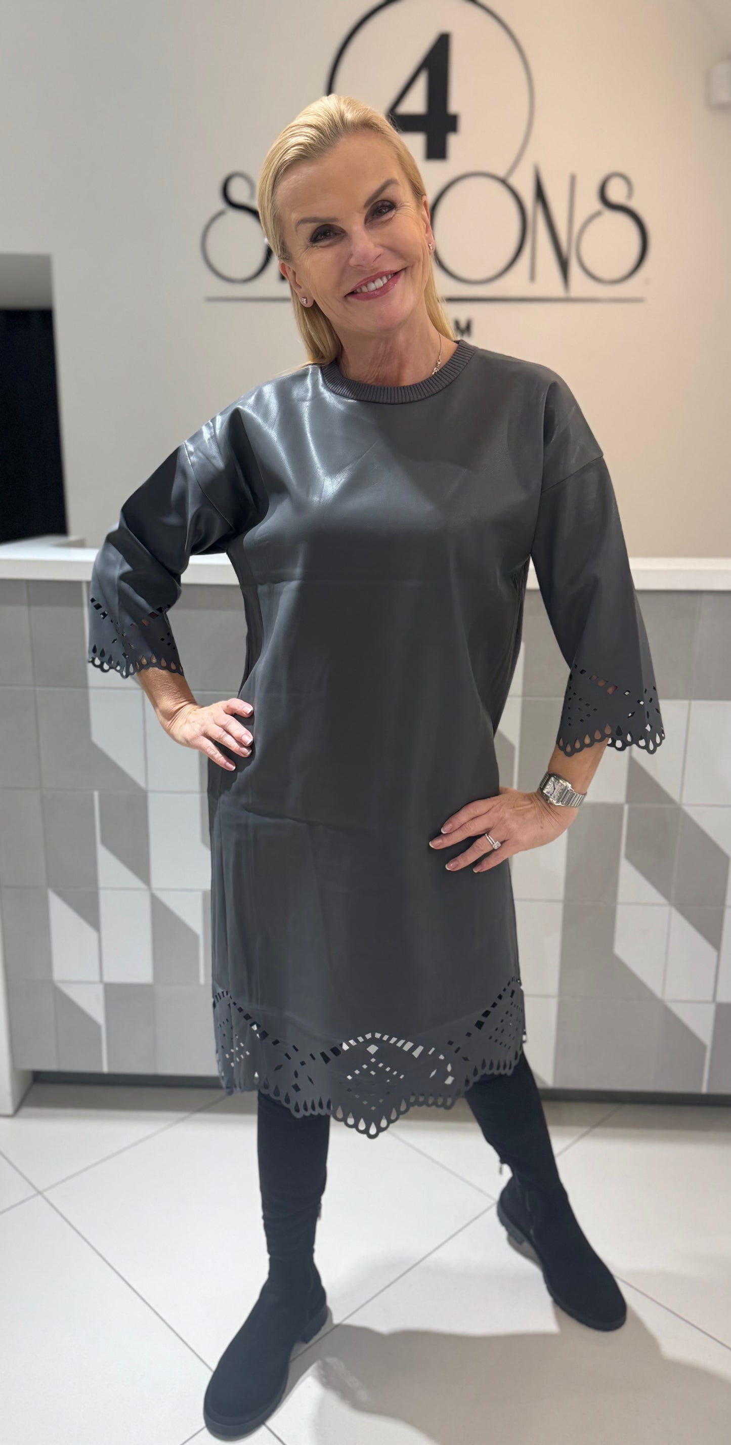 Suknelė su eko oda (S173)