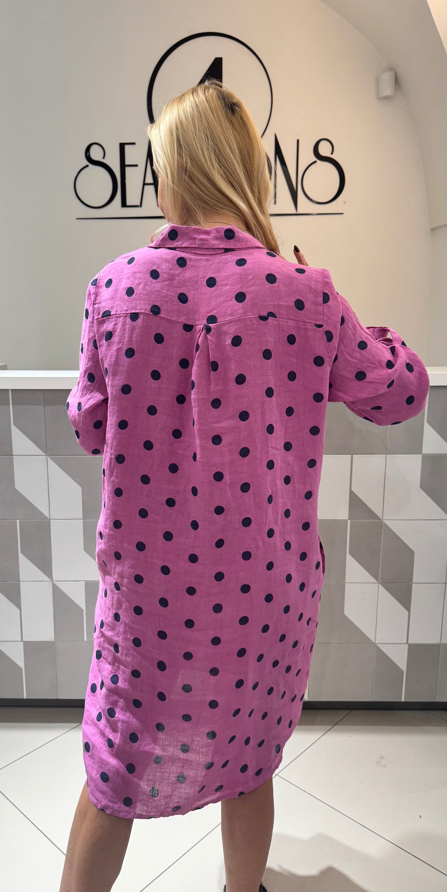 Suknelė linine su žirniukais (S207)