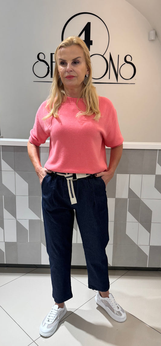 Plono džinsinio audinio kelnes su dirželiu (K588)