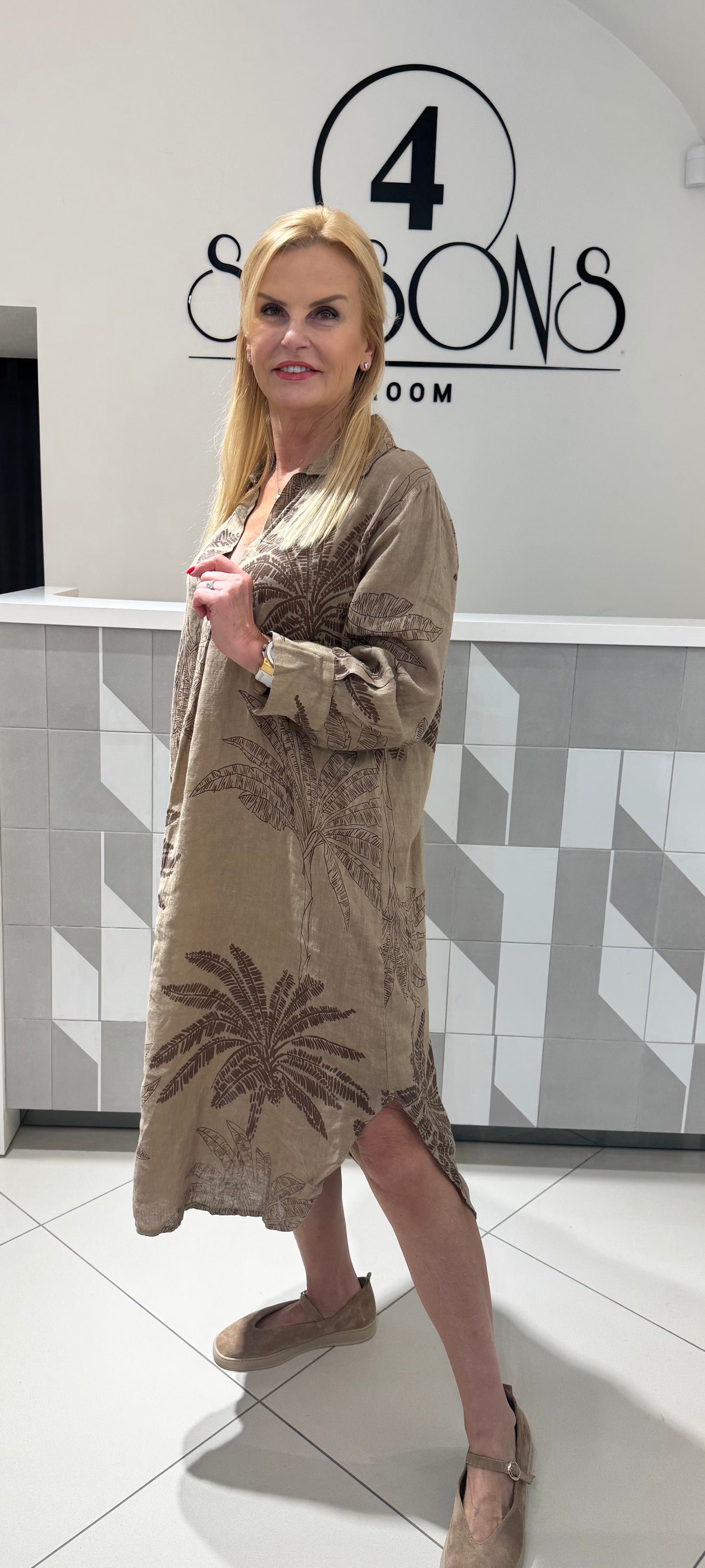 Lino suknelė su gėlėmis (S214)