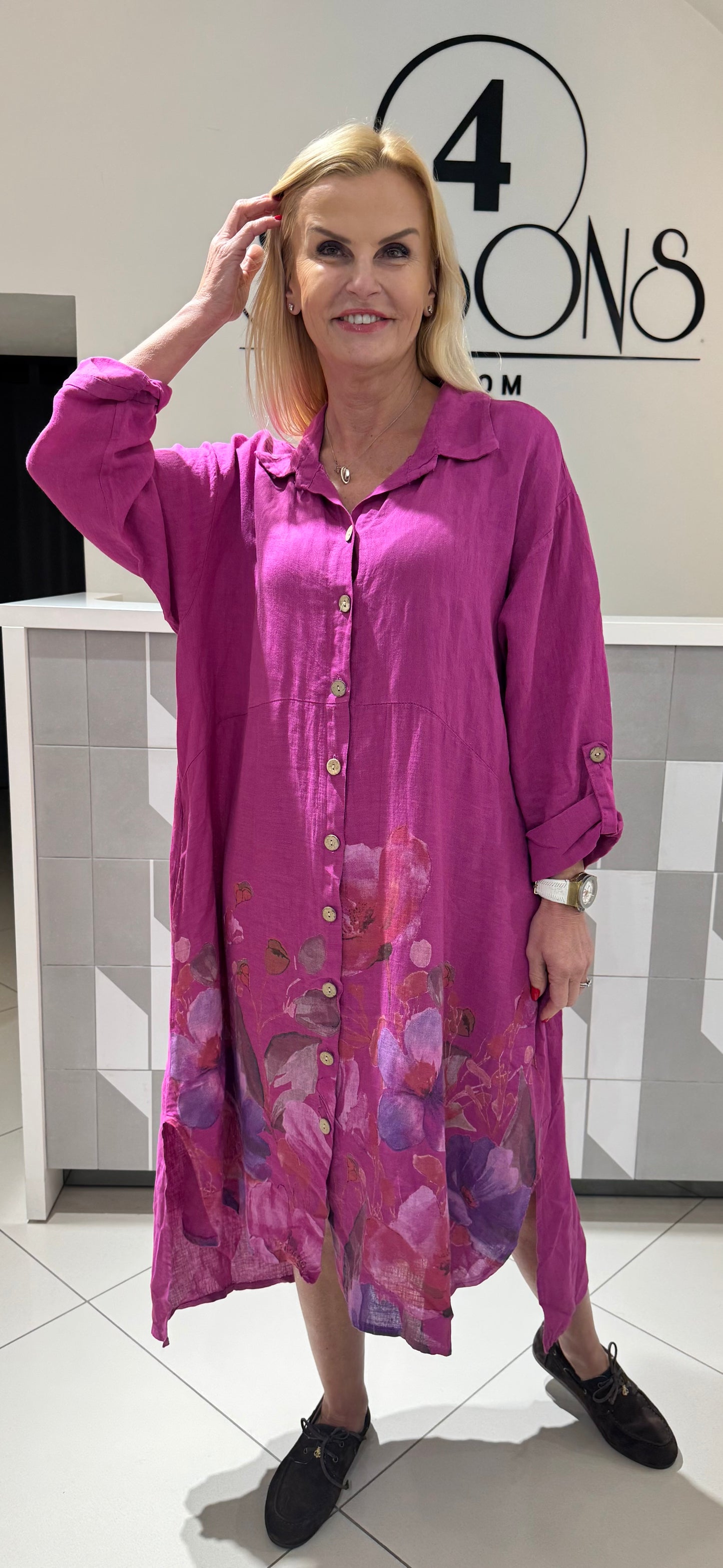 Lino suknelė su gėlėmis (S219)