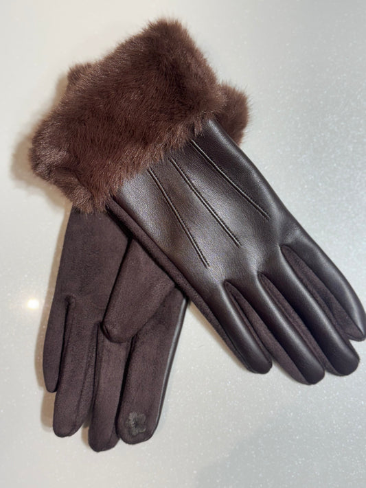 Eko odos pirštinės dekoruotos kailiuku (D78)