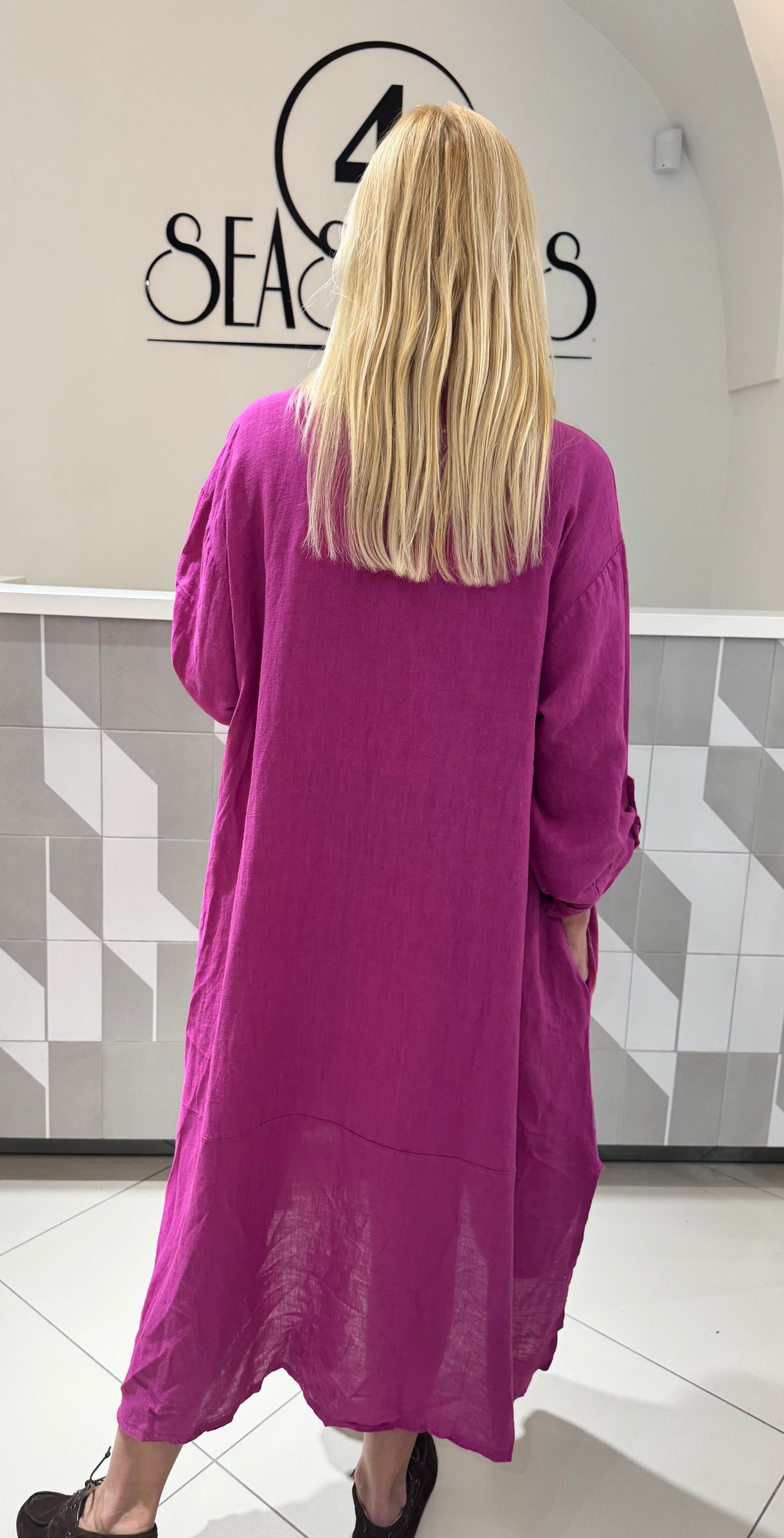 Lino suknelė su gėlėmis (S219)