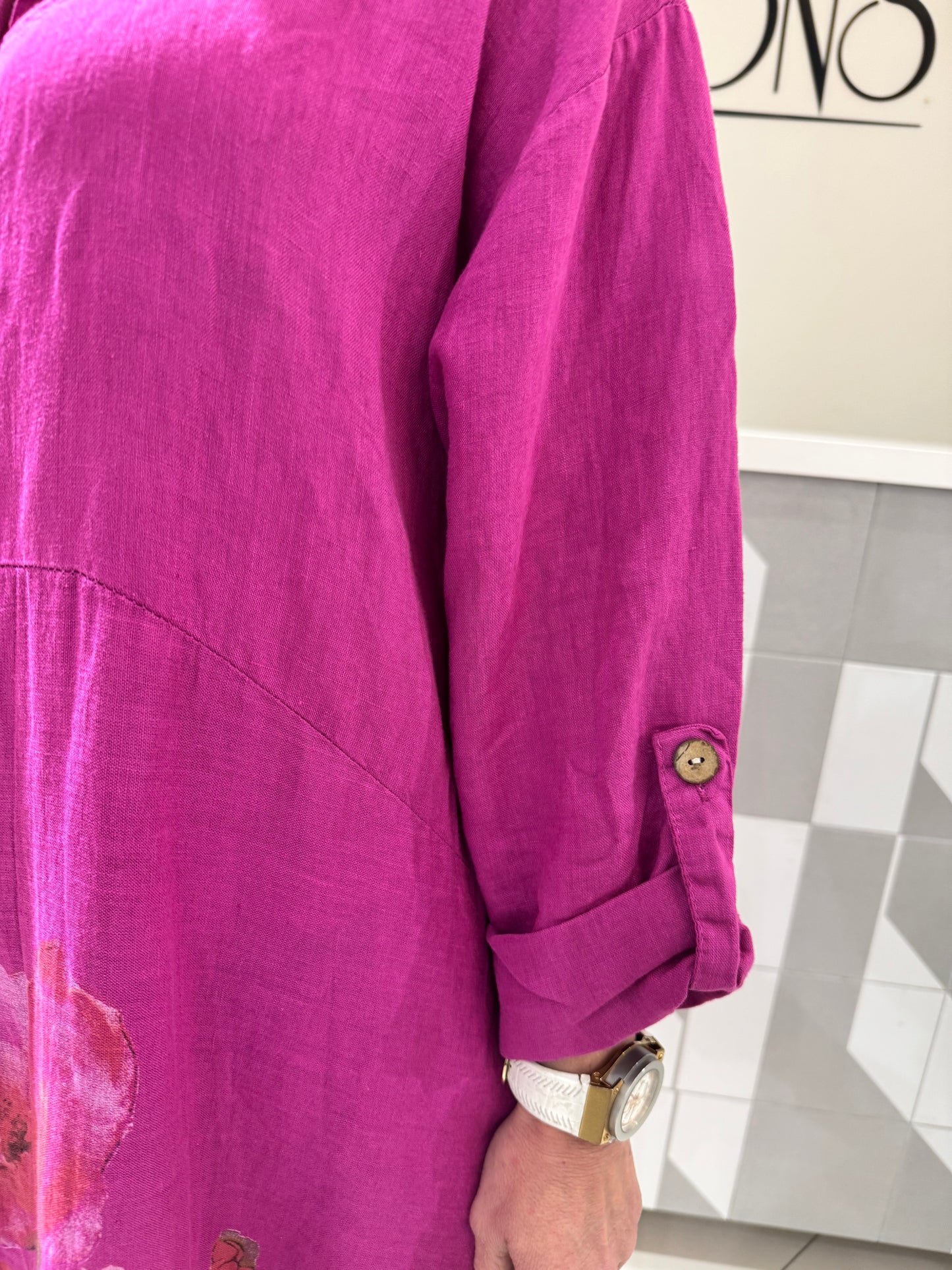 Lino suknelė su gėlėmis (S219)