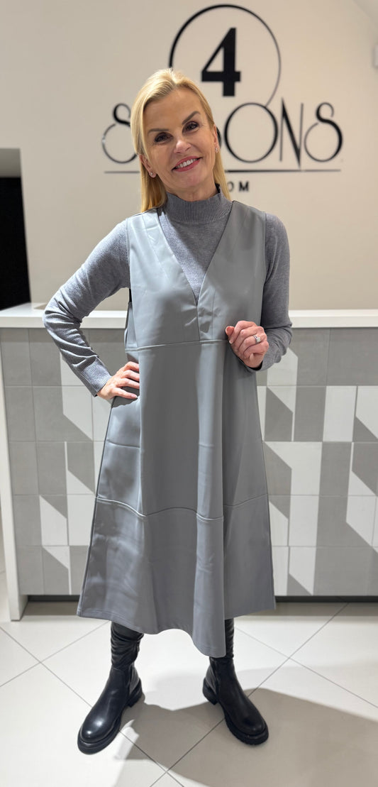 Suknelė su eko odos  sarafanu (S171)