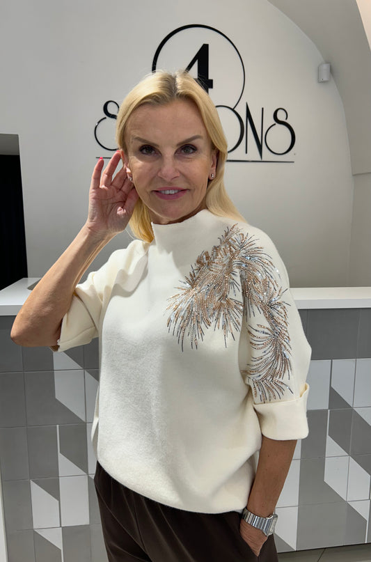 Megztinis patrumpintomis rankovėmis puoštas žėručiais(M630)